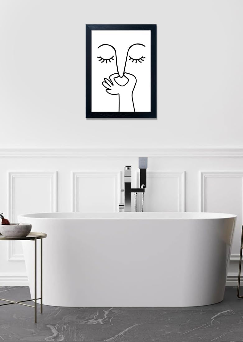 10x8 Inch Minimalist Line Art Wall Decor | Framed Abstract Portrait Canvas | Modern Black Wooden Frame