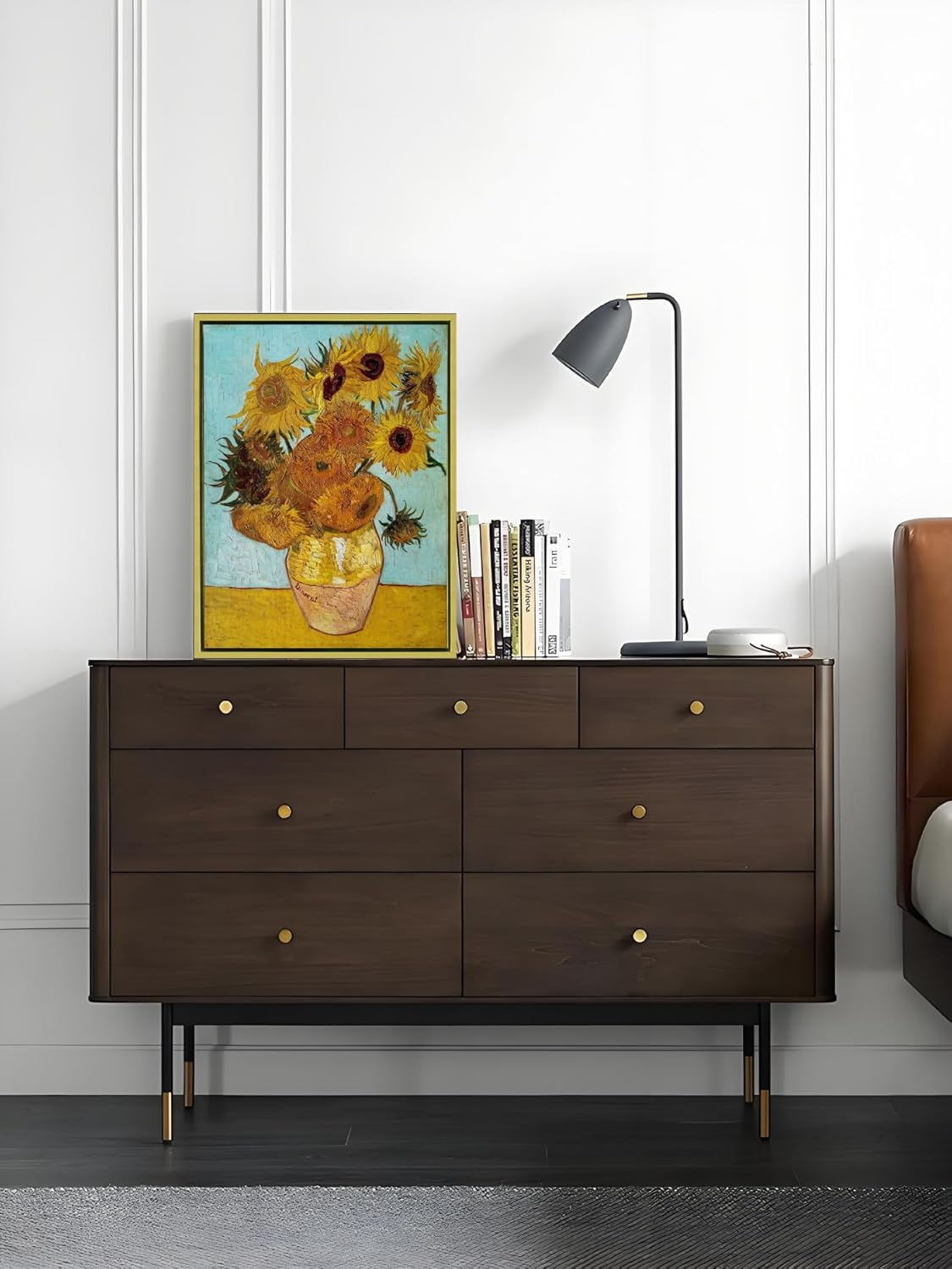Classic Floral Elegance Meets Modern Frame – 12"x16" Sunflower Wall Art with Gold Metal Frame