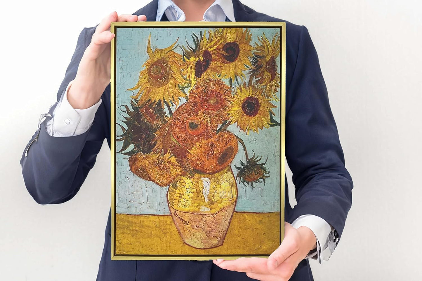 Classic Floral Elegance Meets Modern Frame – 12"x16" Sunflower Wall Art with Gold Metal Frame
