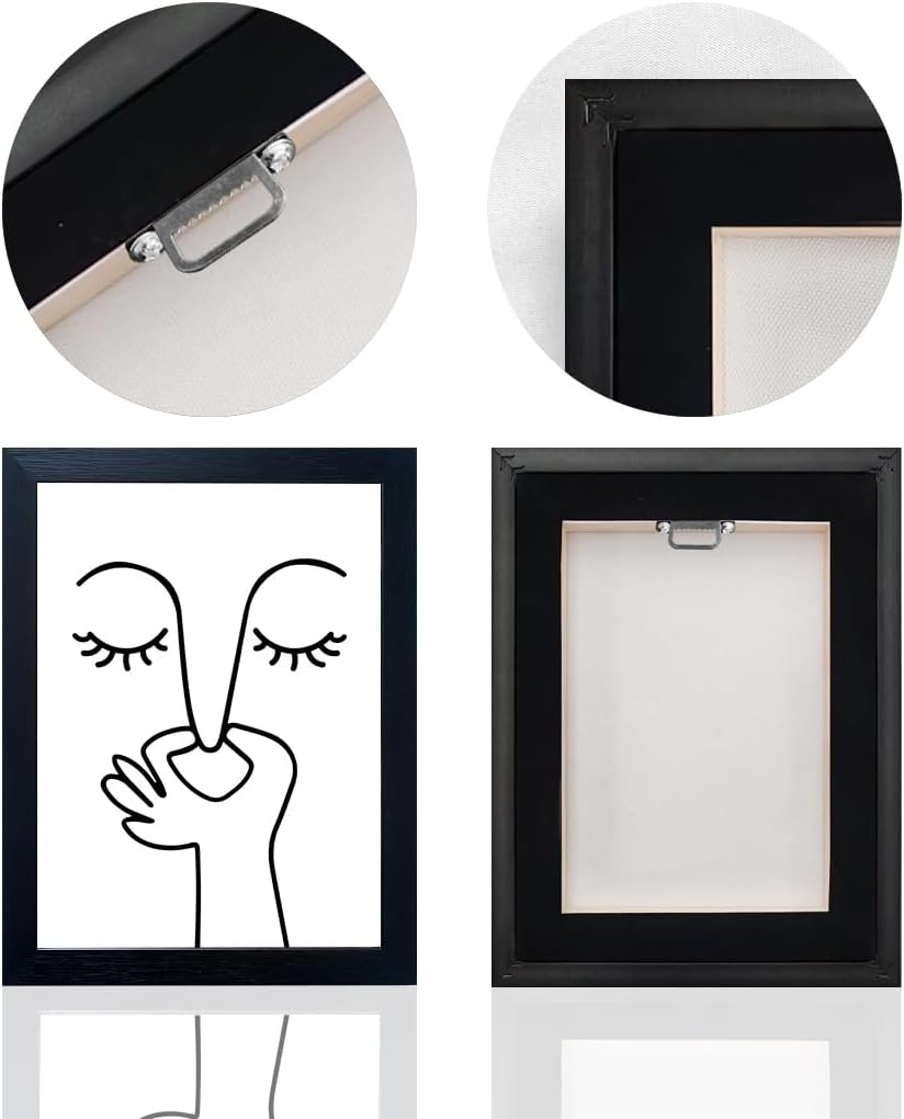10x8 Inch Minimalist Line Art Wall Decor | Framed Abstract Portrait Canvas | Modern Black Wooden Frame