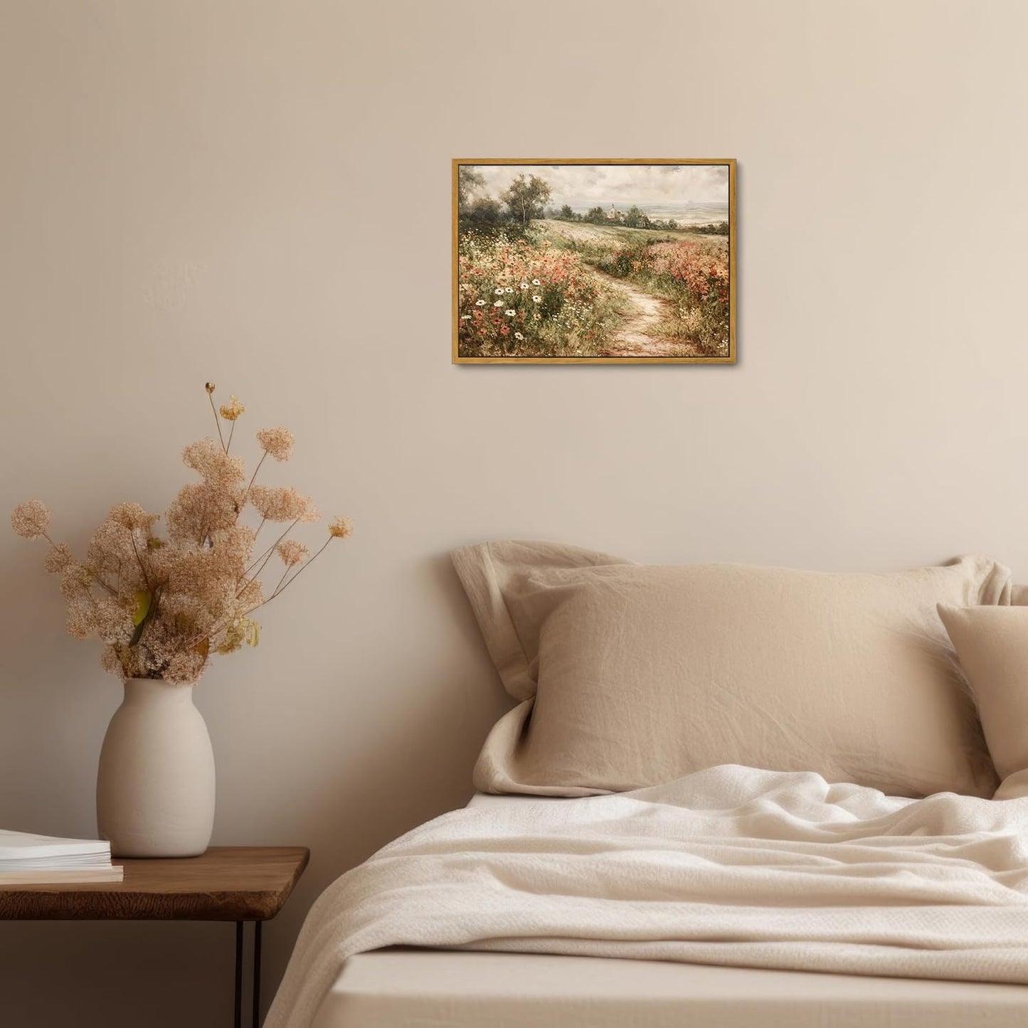 Rustic Floral Landscape Canvas Wall Art – 16"x12" Framed, Waterproof, Ready to Hang