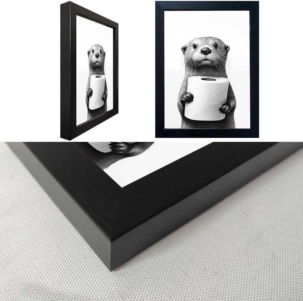 Whimsical Humor for Your Walls – 10"x8" Otter Holding Toilet Paper Wall Art (Black & White)