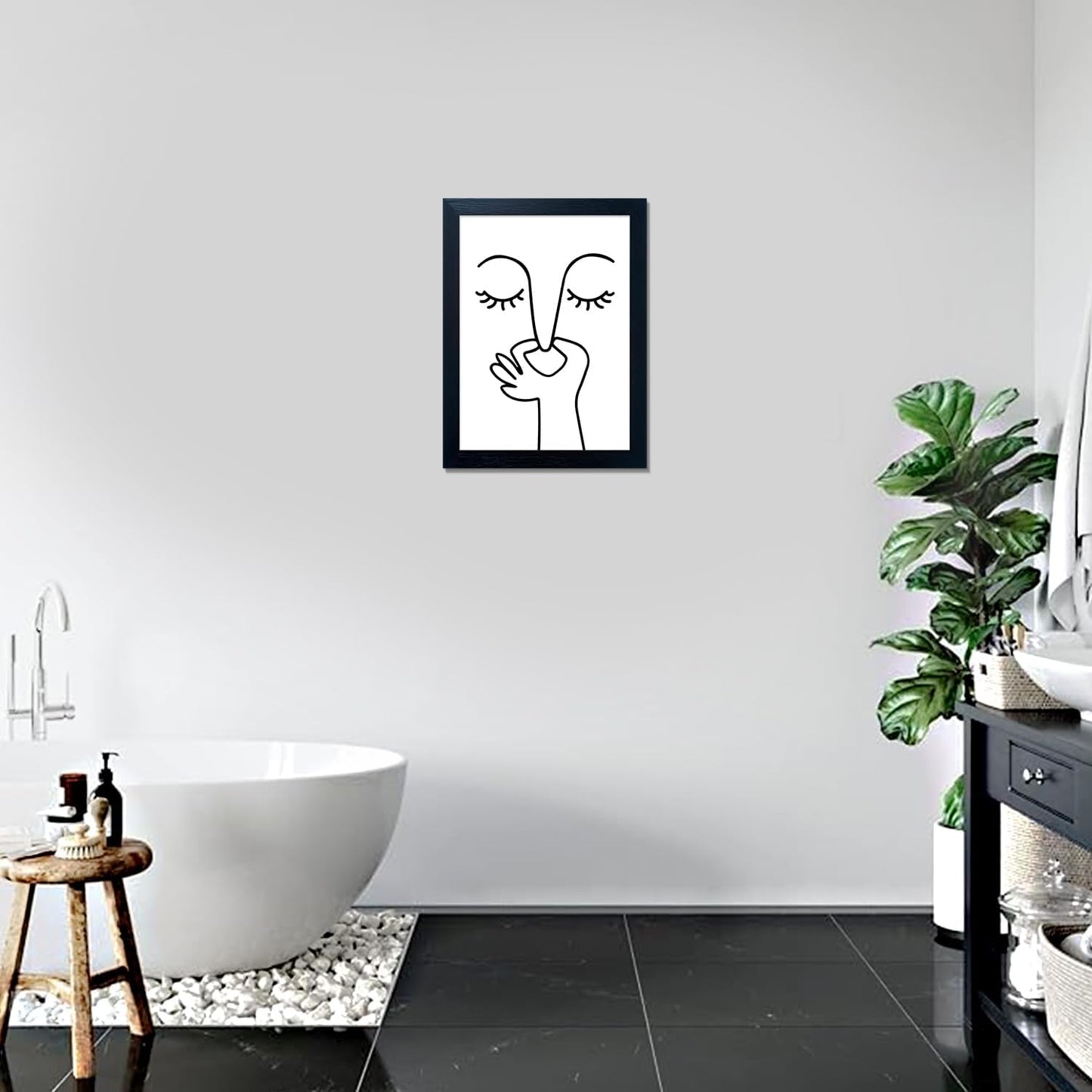 10x8 Inch Minimalist Line Art Wall Decor | Framed Abstract Portrait Canvas | Modern Black Wooden Frame