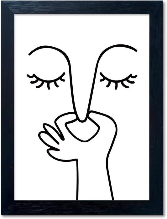 10x8 Inch Minimalist Line Art Wall Decor | Framed Abstract Portrait Canvas | Modern Black Wooden Frame