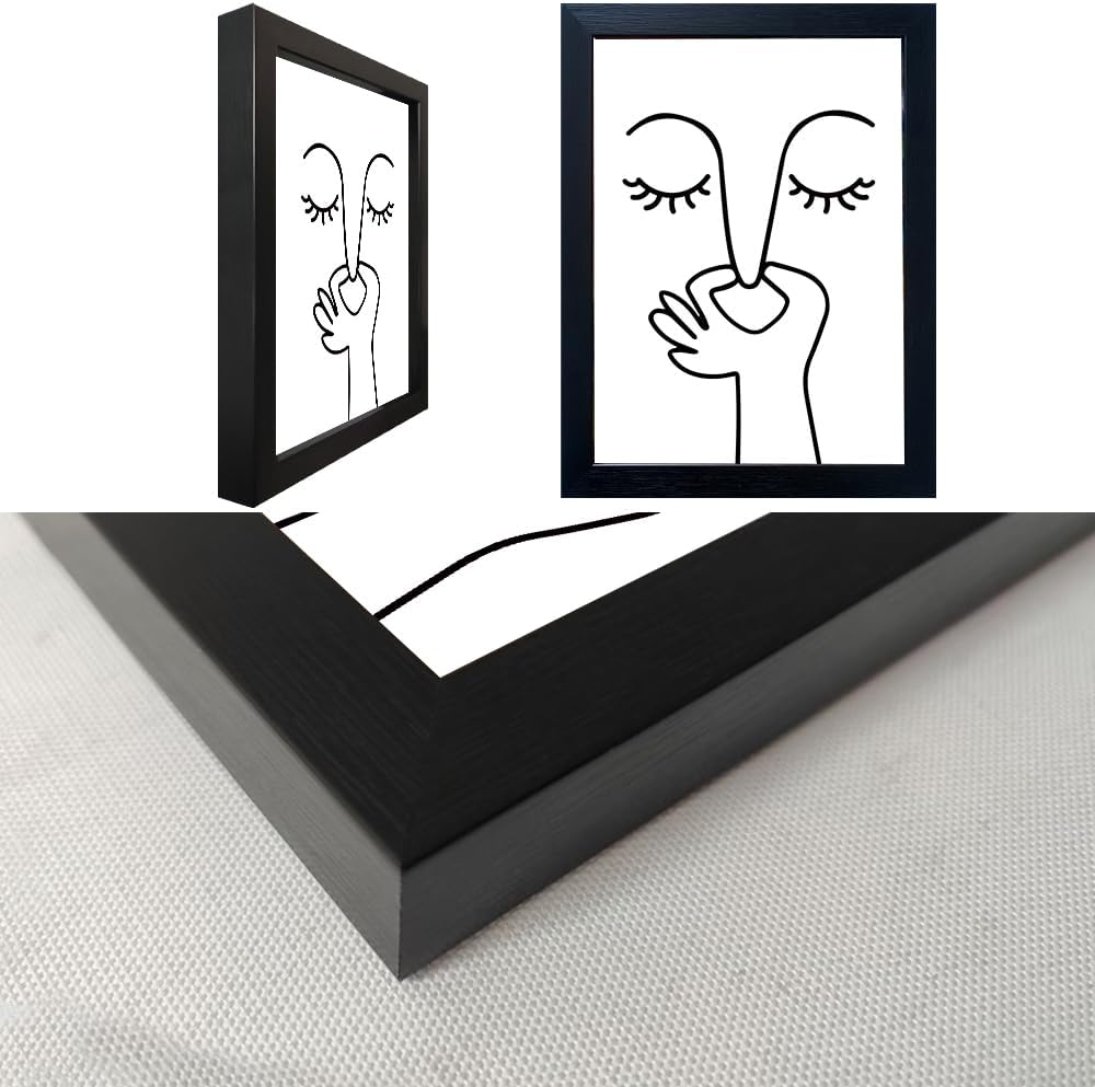 10x8 Inch Minimalist Line Art Wall Decor | Framed Abstract Portrait Canvas | Modern Black Wooden Frame