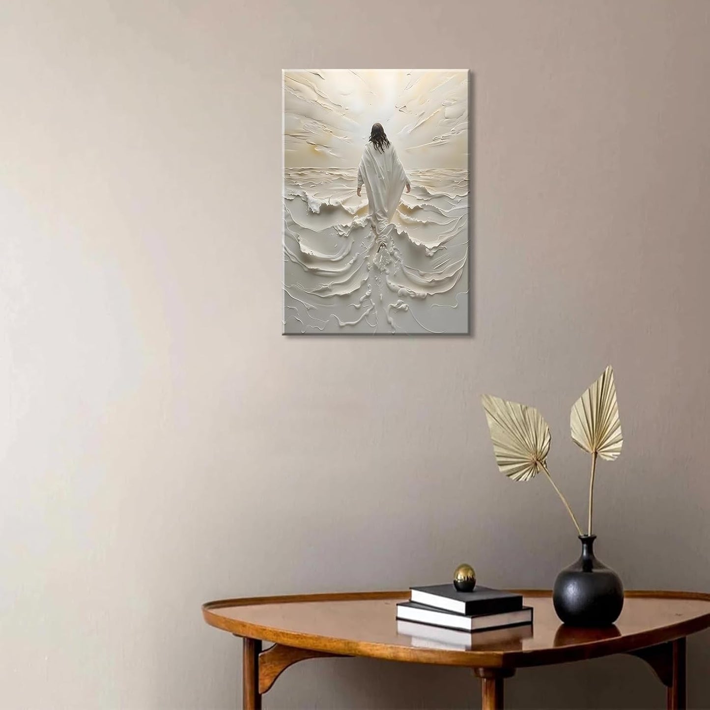 16x12 Inch Embossed Religious Canvas Art | Jesus Walking on Water Inspired Wall Decor | 3D Oil-Painting Style Print on Canvas