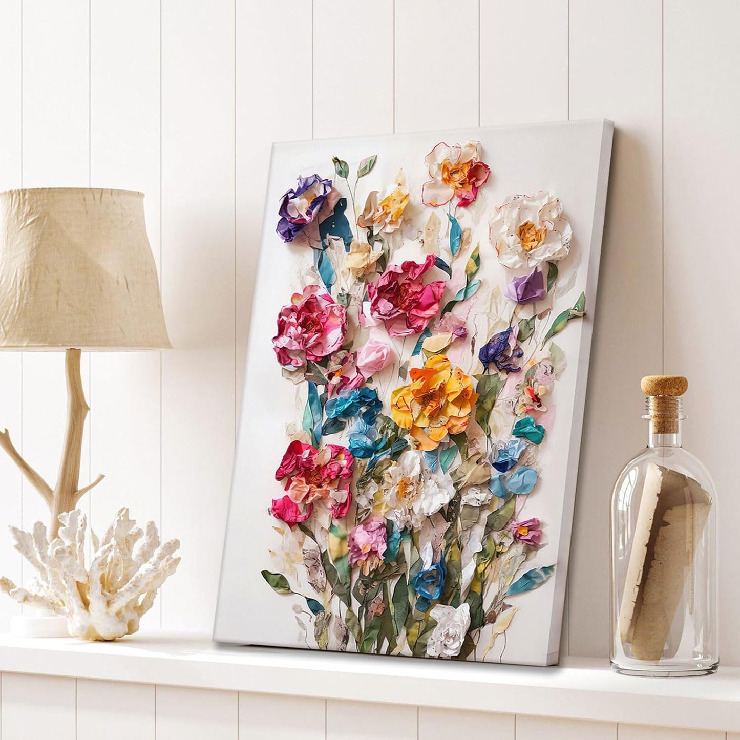 3D Effect Floral Canvas Wall Art | 16" x 12" Framed Botanical Print for Wall Decor
