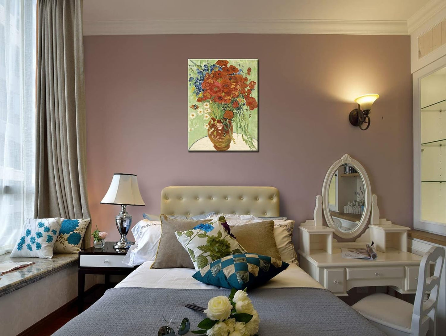 12x16 Inch Van Gogh Inspired Floral Canvas Art – Vintage Impressionist Unframed Wall Print