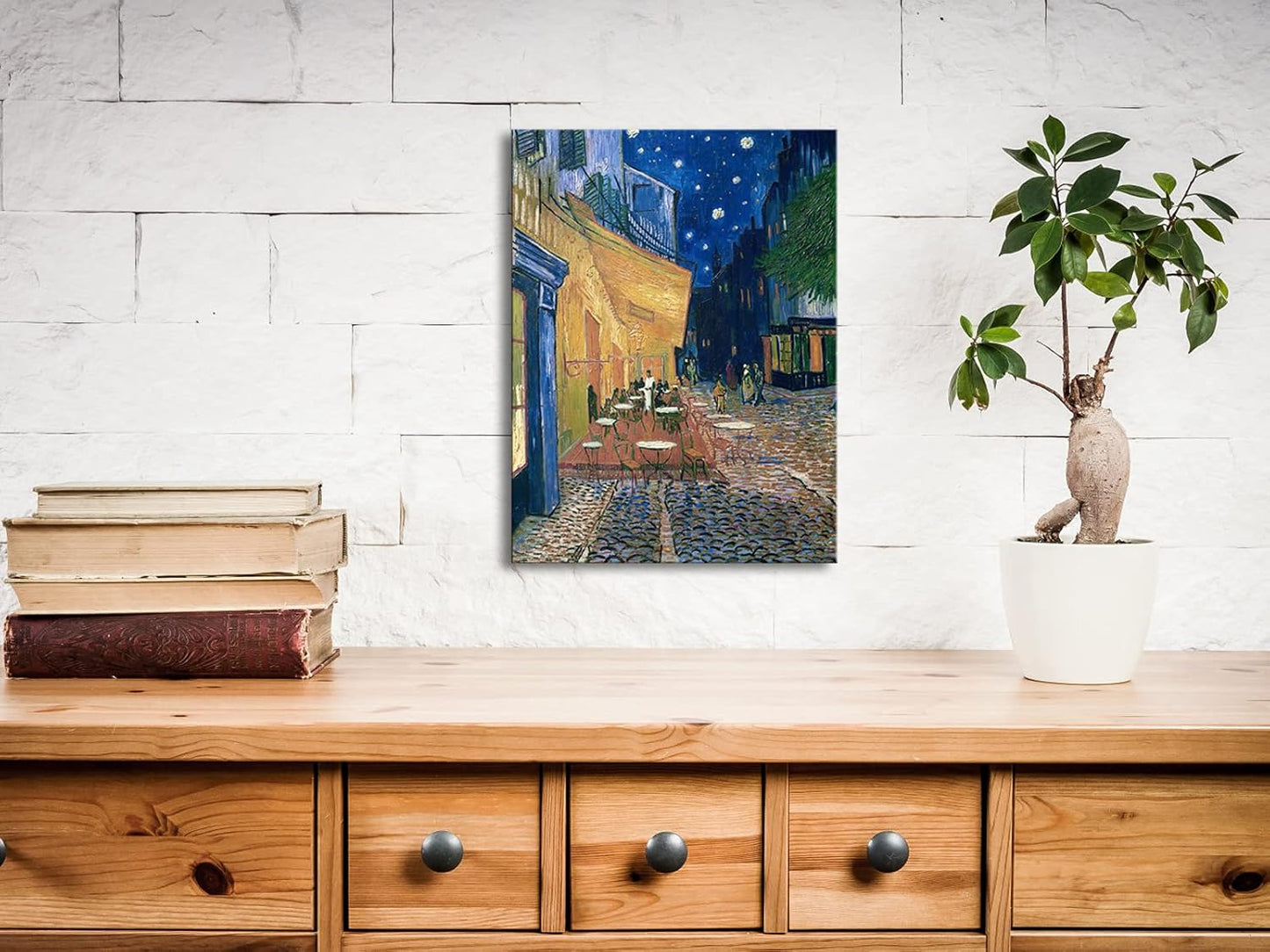 16x12 Inch Van Gogh Style Canvas Wall Art | “Café Terrace at Night” Inspired Painting Print | Framed Ready-to-Hang Decorative Artwork