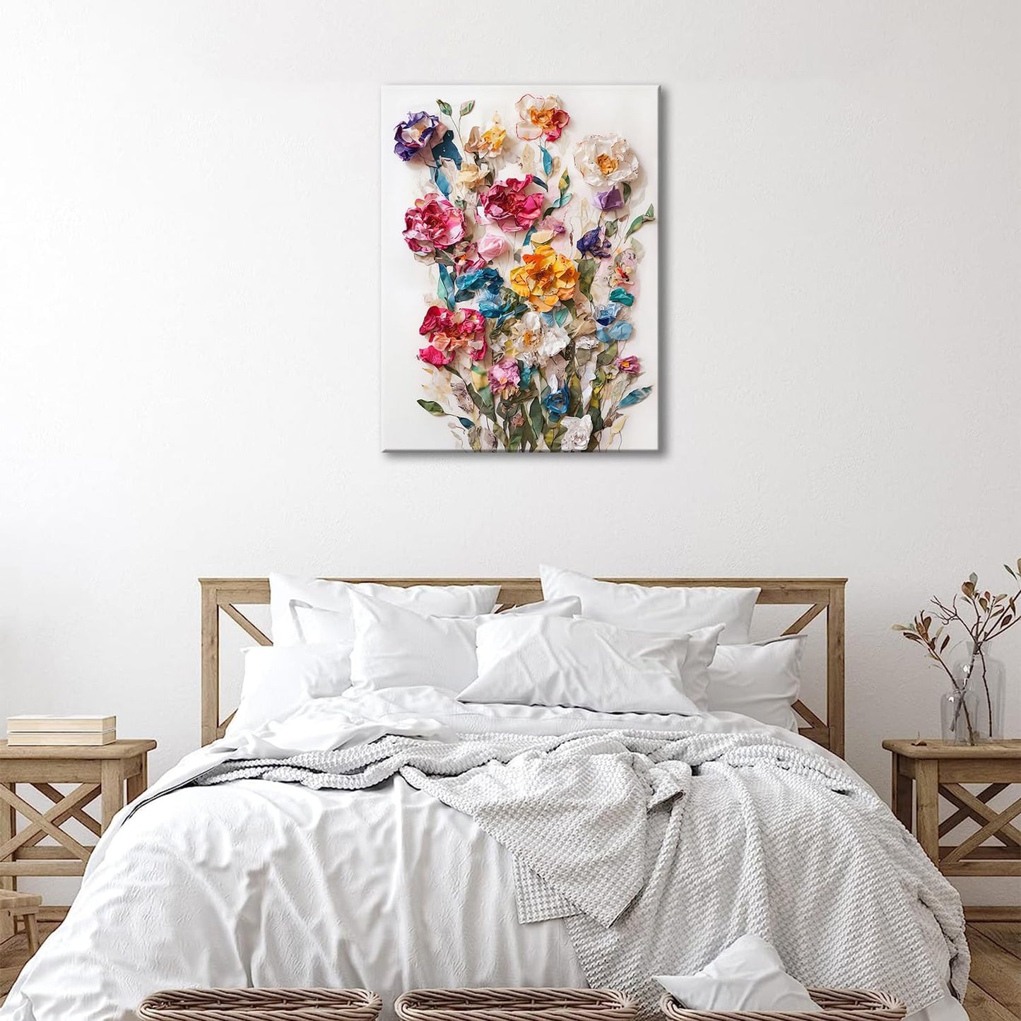 3D Effect Floral Canvas Wall Art | 16" x 12" Framed Botanical Print for Wall Decor