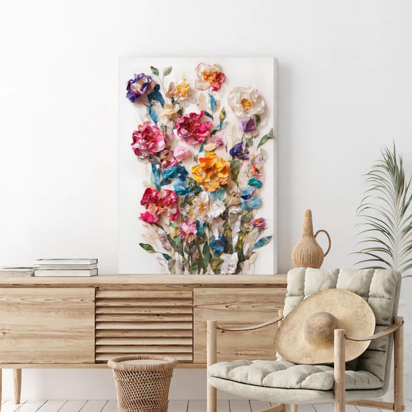 3D Effect Floral Canvas Wall Art | 16" x 12" Framed Botanical Print for Wall Decor