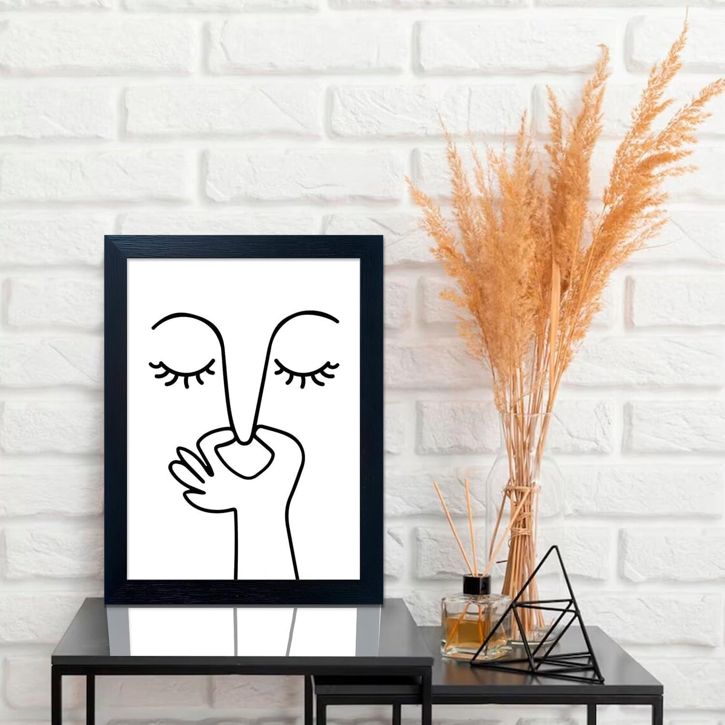 10x8 Inch Minimalist Line Art Wall Decor | Framed Abstract Portrait Canvas | Modern Black Wooden Frame
