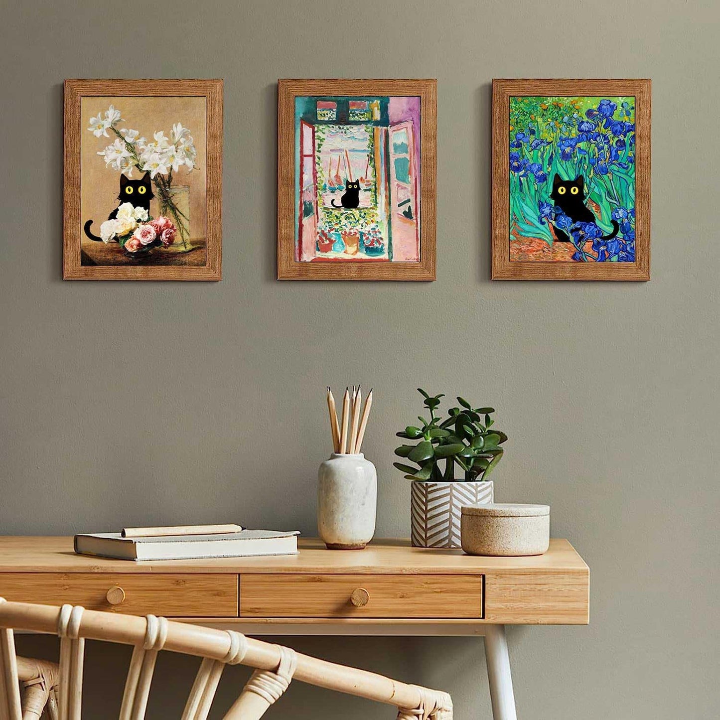 Cartoon Cat Art Print Set | 8"x10" Classic Painting Inspired Posters | Pack of 9 Unframed Wall Decor Prints