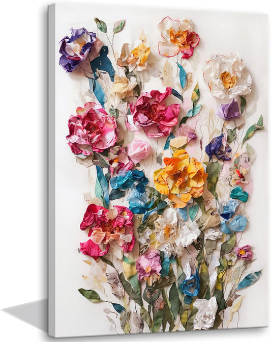 3D Effect Floral Canvas Wall Art | 16" x 12" Framed Botanical Print for Wall Decor