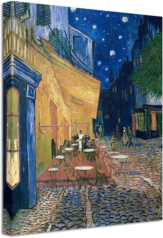 16x12 Inch Van Gogh Style Canvas Wall Art | “Café Terrace at Night” Inspired Painting Print | Framed Ready-to-Hang Decorative Artwork