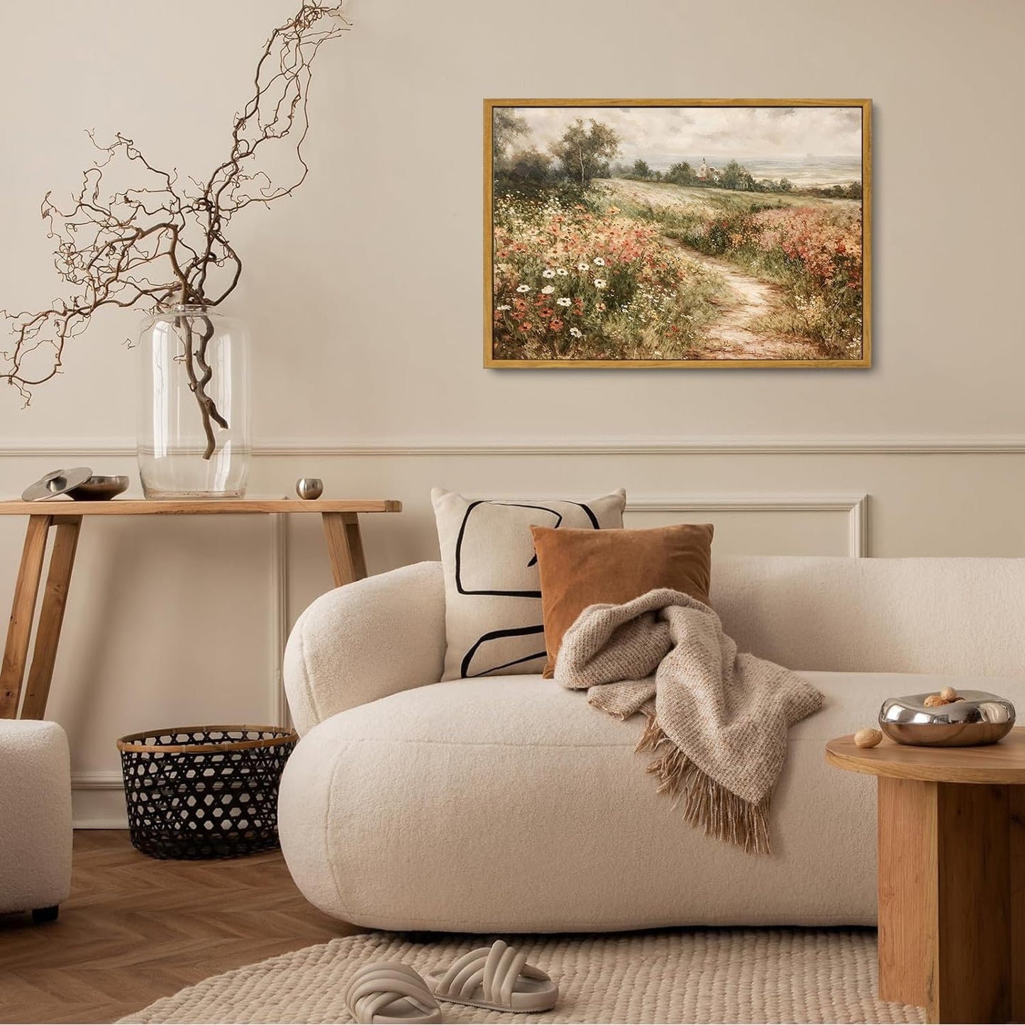 Rustic Floral Landscape Canvas Wall Art – 16"x12" Framed, Waterproof, Ready to Hang