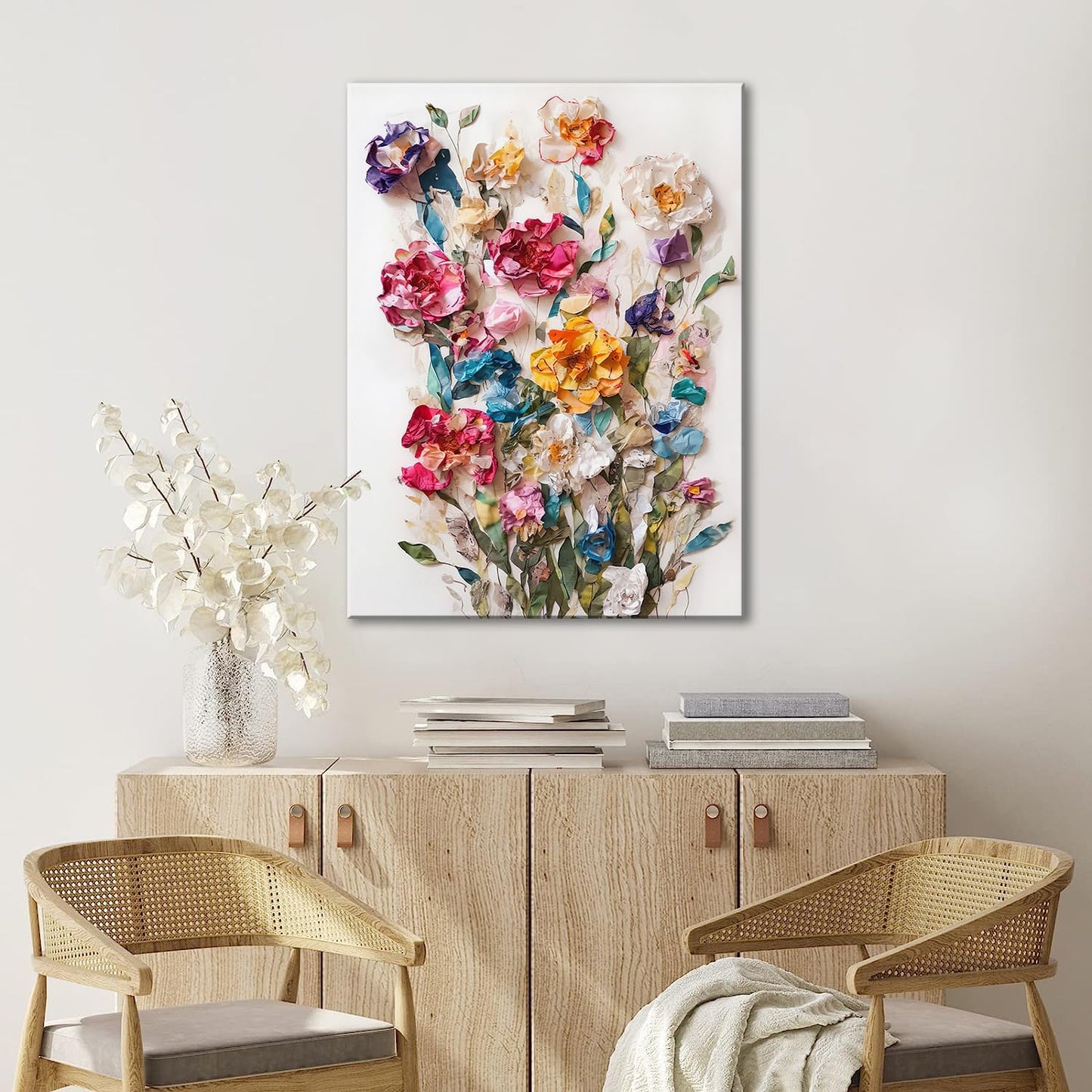 3D Effect Floral Canvas Wall Art | 16" x 12" Framed Botanical Print for Wall Decor