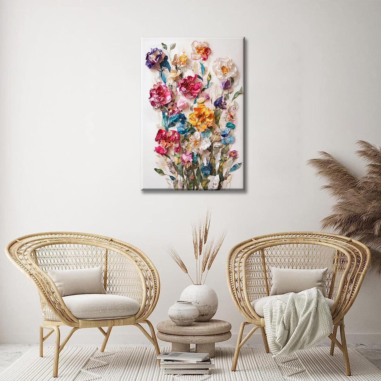 3D Effect Floral Canvas Wall Art | 16" x 12" Framed Botanical Print for Wall Decor