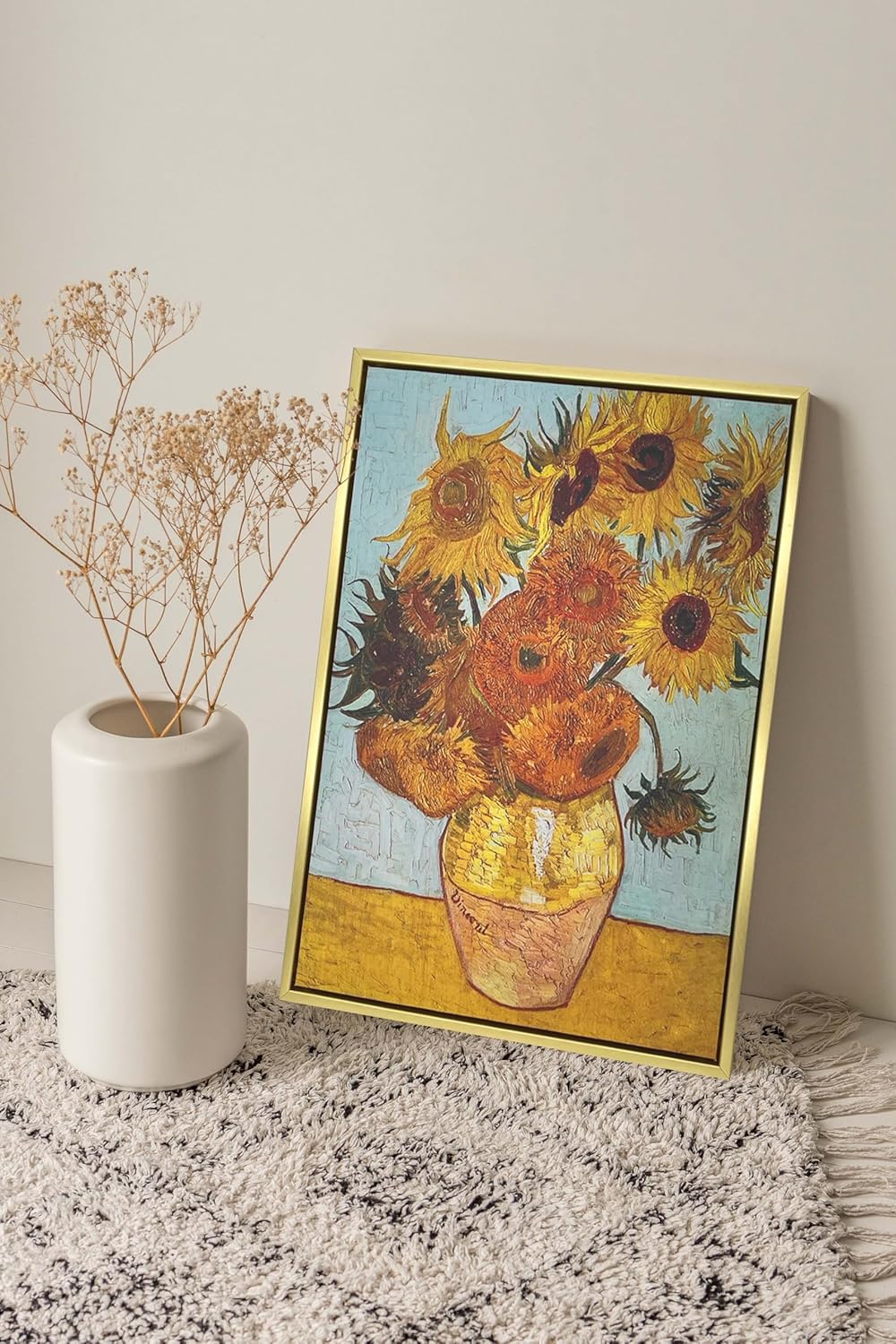 Classic Floral Elegance Meets Modern Frame – 12"x16" Sunflower Wall Art with Gold Metal Frame
