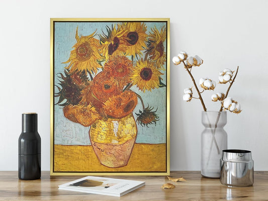 Classic Floral Elegance Meets Modern Frame – 12"x16" Sunflower Wall Art with Gold Metal Frame